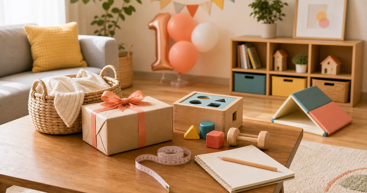 1歳誕生日のギフト候補と置き場所確認を表すアイキャッチ